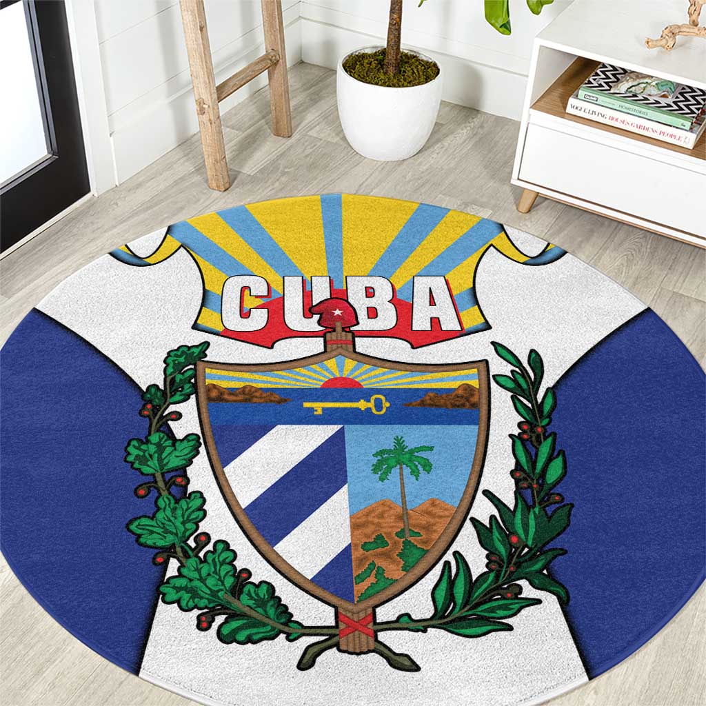 Cuba Coat of Arms Round Carpet Colorful Cuban Flag Shield with Red Yellow Blue Patriotic Design - Wonder Print Shop