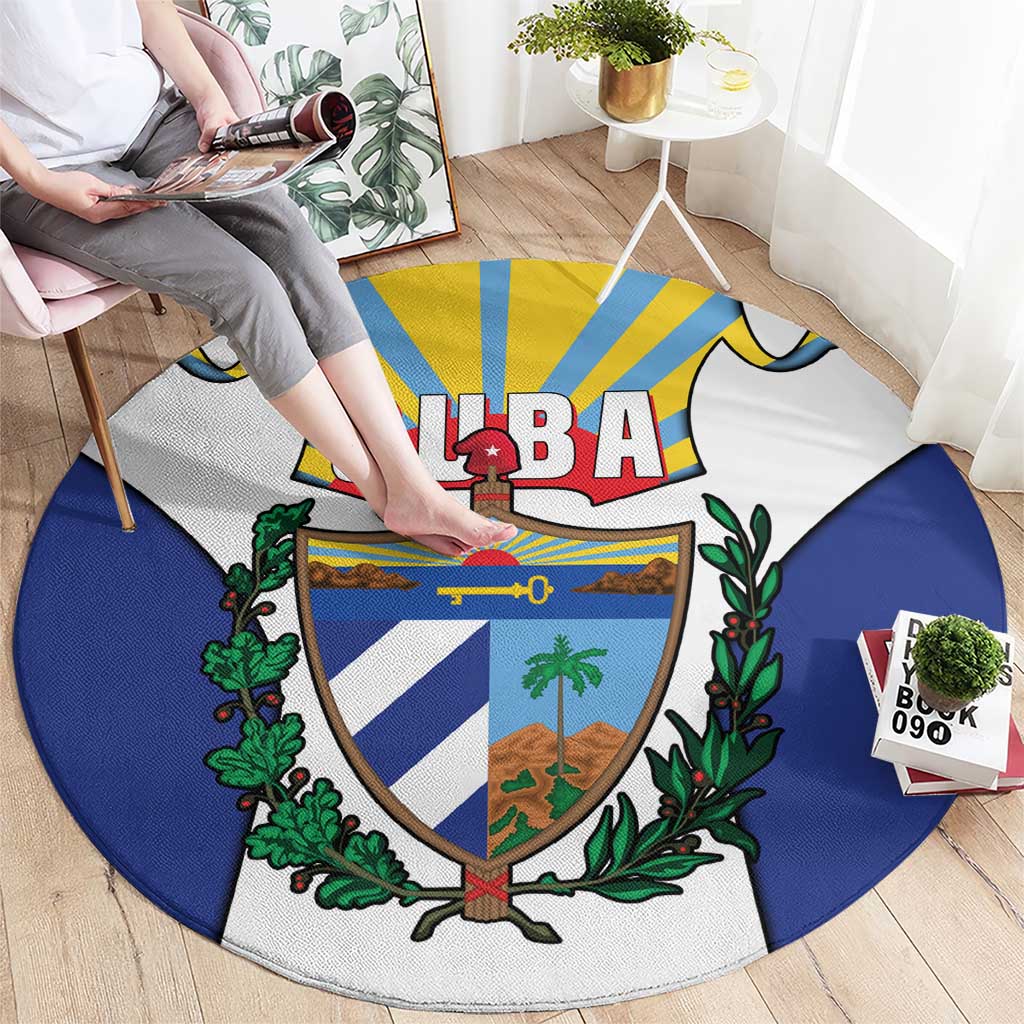 Cuba Coat of Arms Round Carpet Colorful Cuban Flag Shield with Red Yellow Blue Patriotic Design - Wonder Print Shop