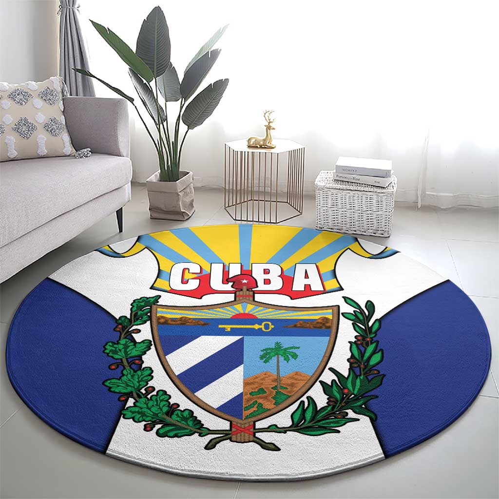 Cuba Coat of Arms Round Carpet Colorful Cuban Flag Shield with Red Yellow Blue Patriotic Design - Wonder Print Shop