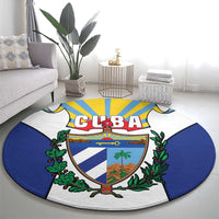 Cuba Coat of Arms Round Carpet Colorful Cuban Flag Shield with Red Yellow Blue Patriotic Design - Wonder Print Shop