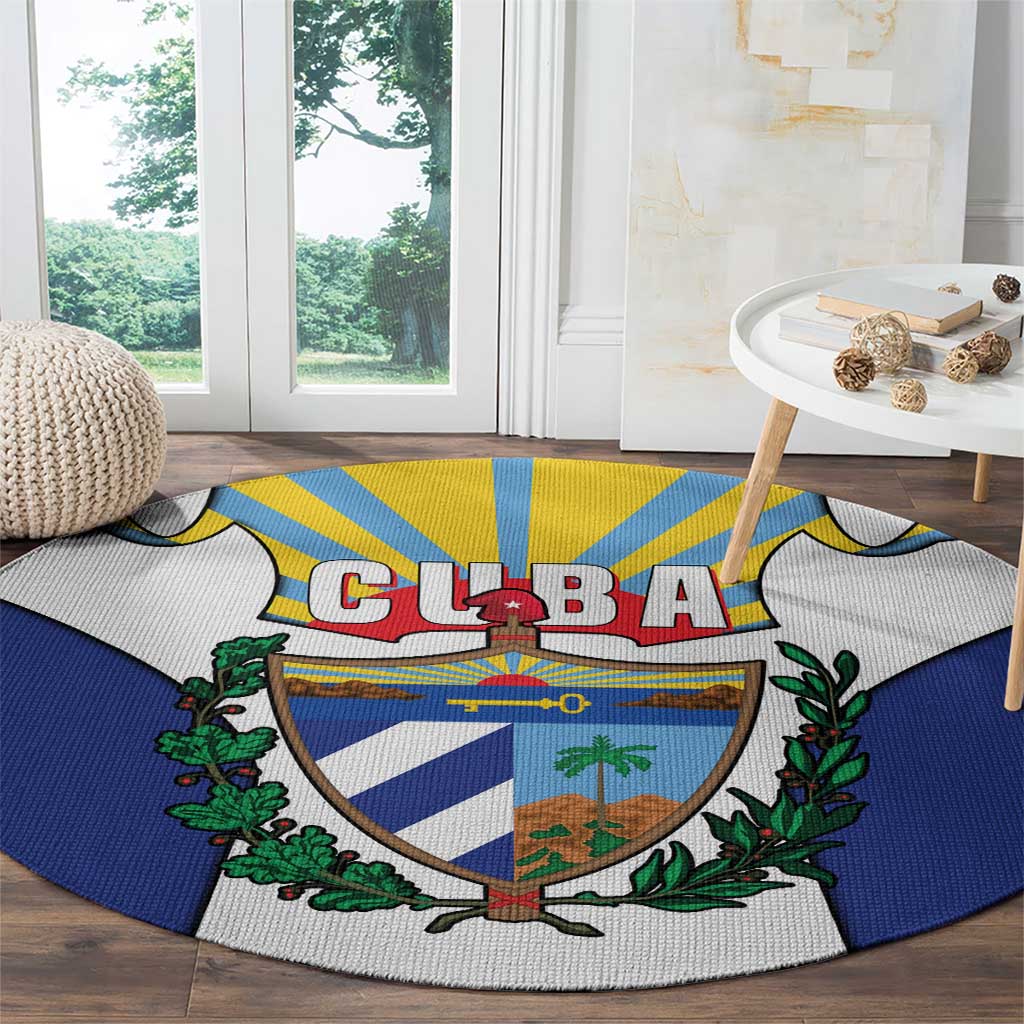 Cuba Coat of Arms Round Carpet Colorful Cuban Flag Shield with Red Yellow Blue Patriotic Design - Wonder Print Shop