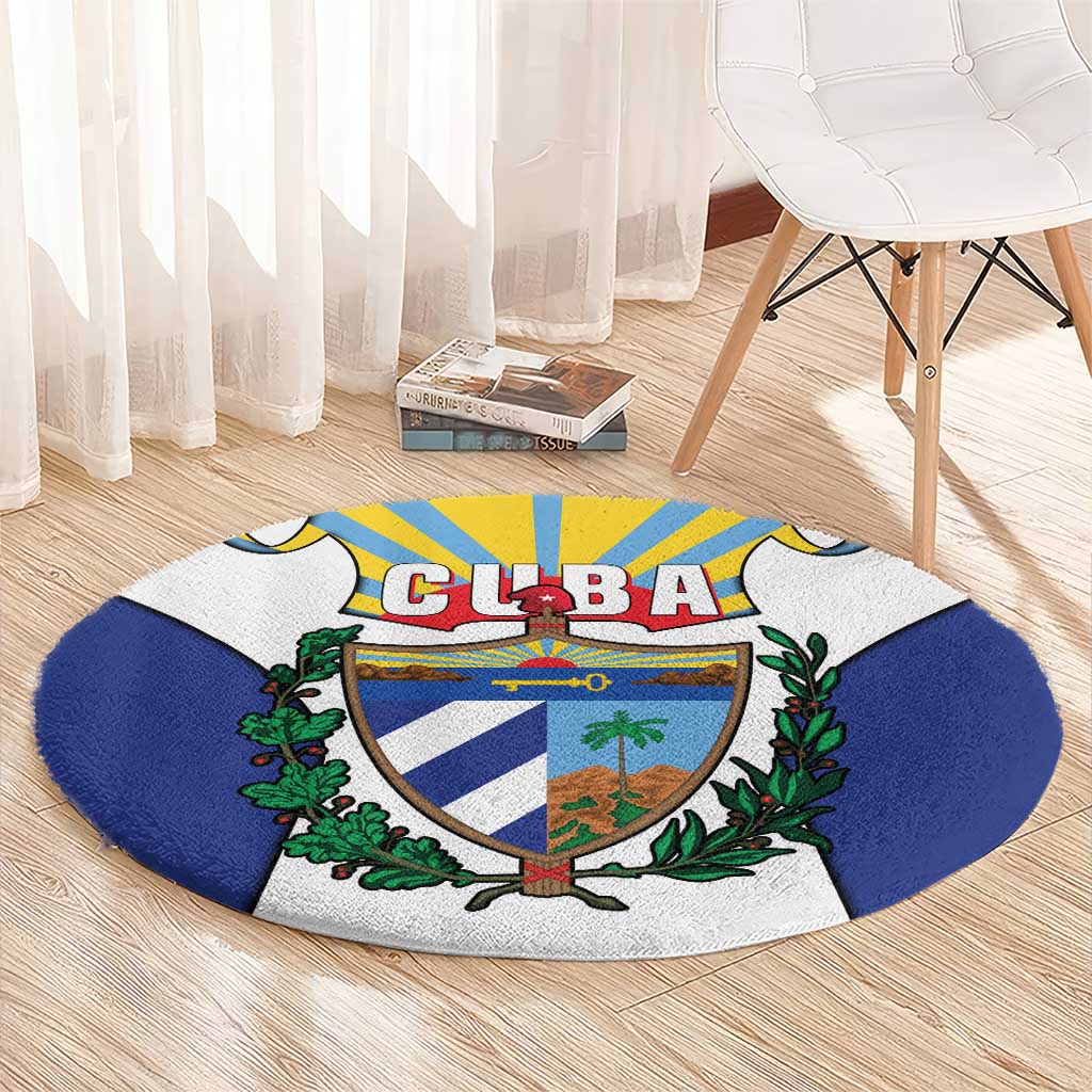 Cuba Coat of Arms Round Carpet Colorful Cuban Flag Shield with Red Yellow Blue Patriotic Design - Wonder Print Shop