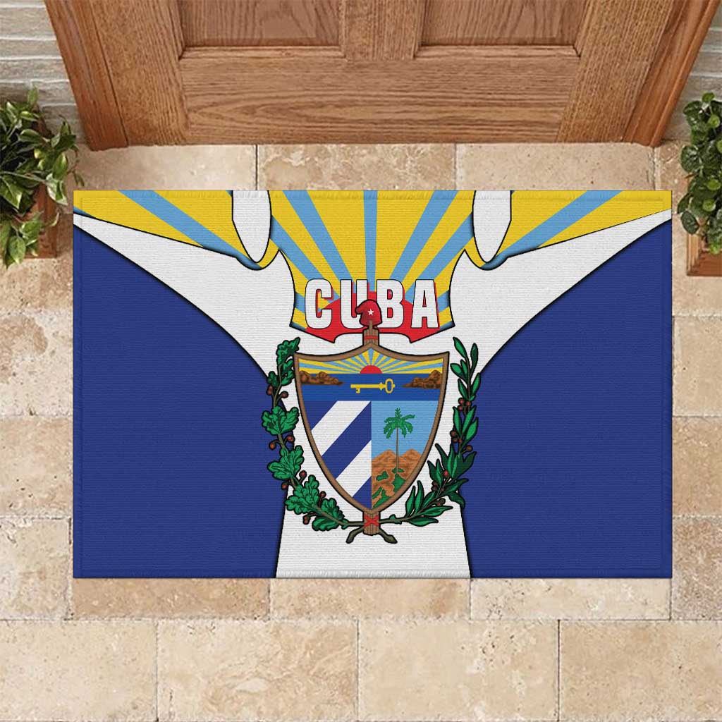 Cuba Coat of Arms Rubber Doormat Colorful Cuban Flag Shield with Red Yellow Blue Patriotic Design - Wonder Print Shop