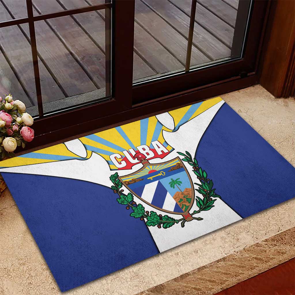 Cuba Coat of Arms Rubber Doormat Colorful Cuban Flag Shield with Red Yellow Blue Patriotic Design - Wonder Print Shop
