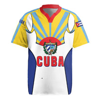 Cuba Coat of Arms Rugby Jersey Colorful Cuban Flag Shield with Red Yellow Blue Patriotic Design - Wonder Print Shop