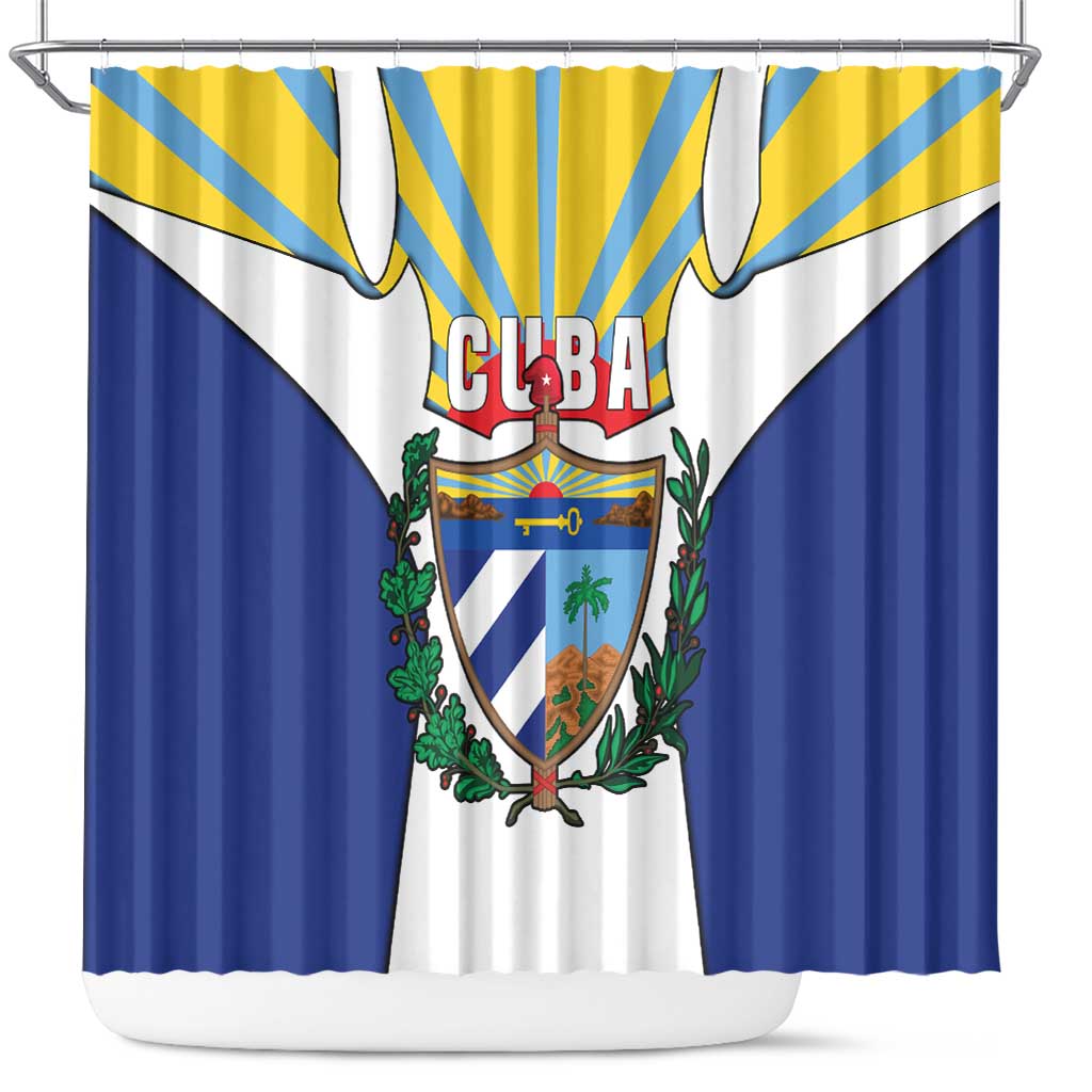 Cuba Coat of Arms Shower Curtain Colorful Cuban Flag Shield with Red Yellow Blue Patriotic Design - Wonder Print Shop