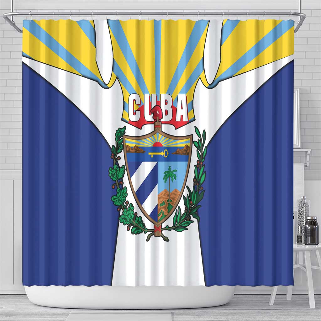 Cuba Coat of Arms Shower Curtain Colorful Cuban Flag Shield with Red Yellow Blue Patriotic Design - Wonder Print Shop