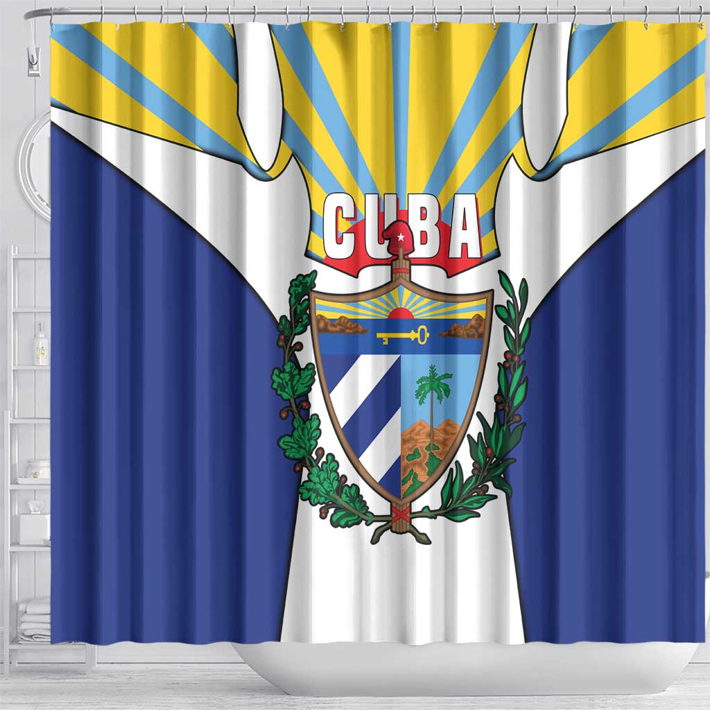 Cuba Coat of Arms Shower Curtain Colorful Cuban Flag Shield with Red Yellow Blue Patriotic Design - Wonder Print Shop