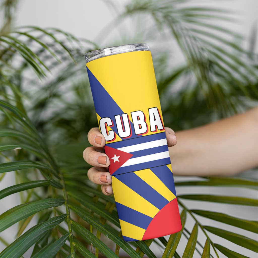 Cuba Coat of Arms Skinny Tumbler Colorful Cuban Flag Shield with Red Yellow Blue Patriotic Design - Wonder Print Shop