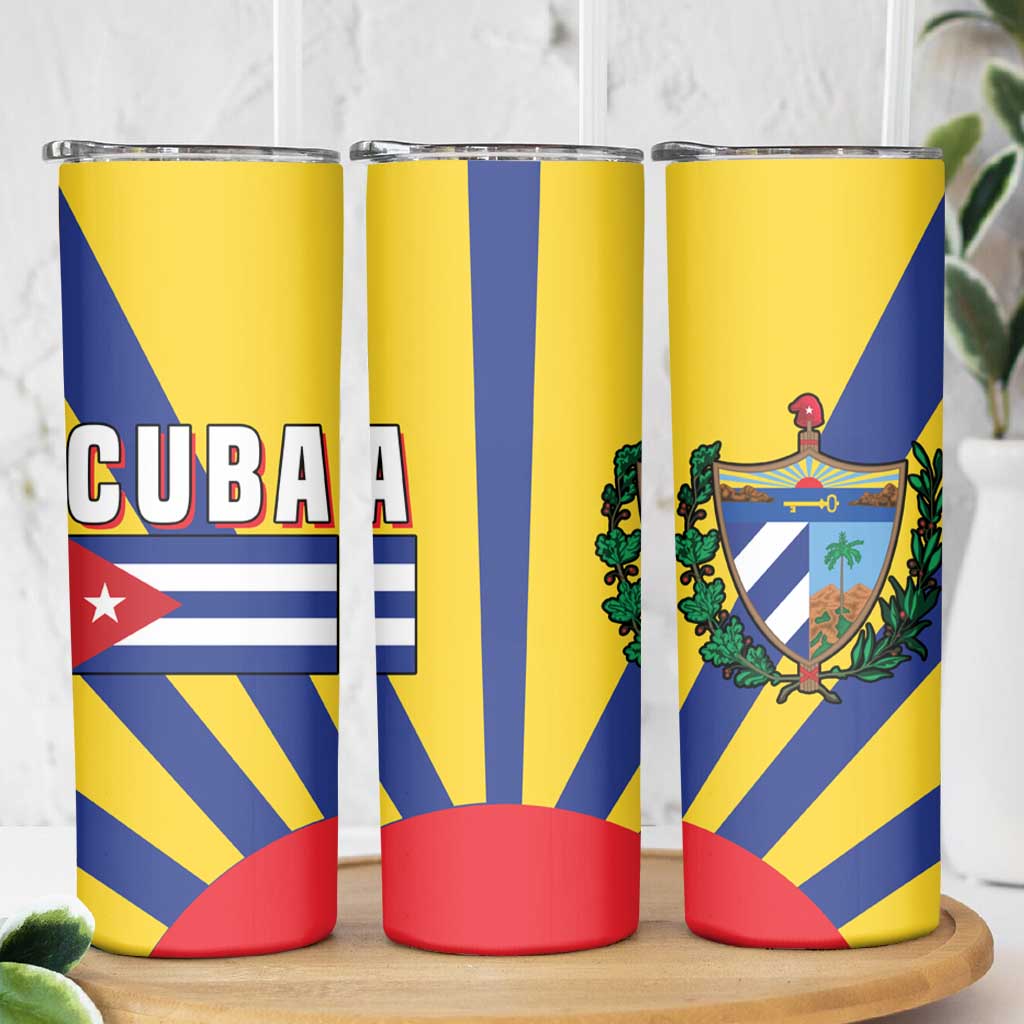 Cuba Coat of Arms Skinny Tumbler Colorful Cuban Flag Shield with Red Yellow Blue Patriotic Design - Wonder Print Shop