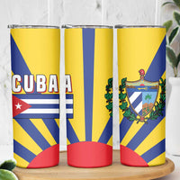 Cuba Coat of Arms Skinny Tumbler Colorful Cuban Flag Shield with Red Yellow Blue Patriotic Design - Wonder Print Shop
