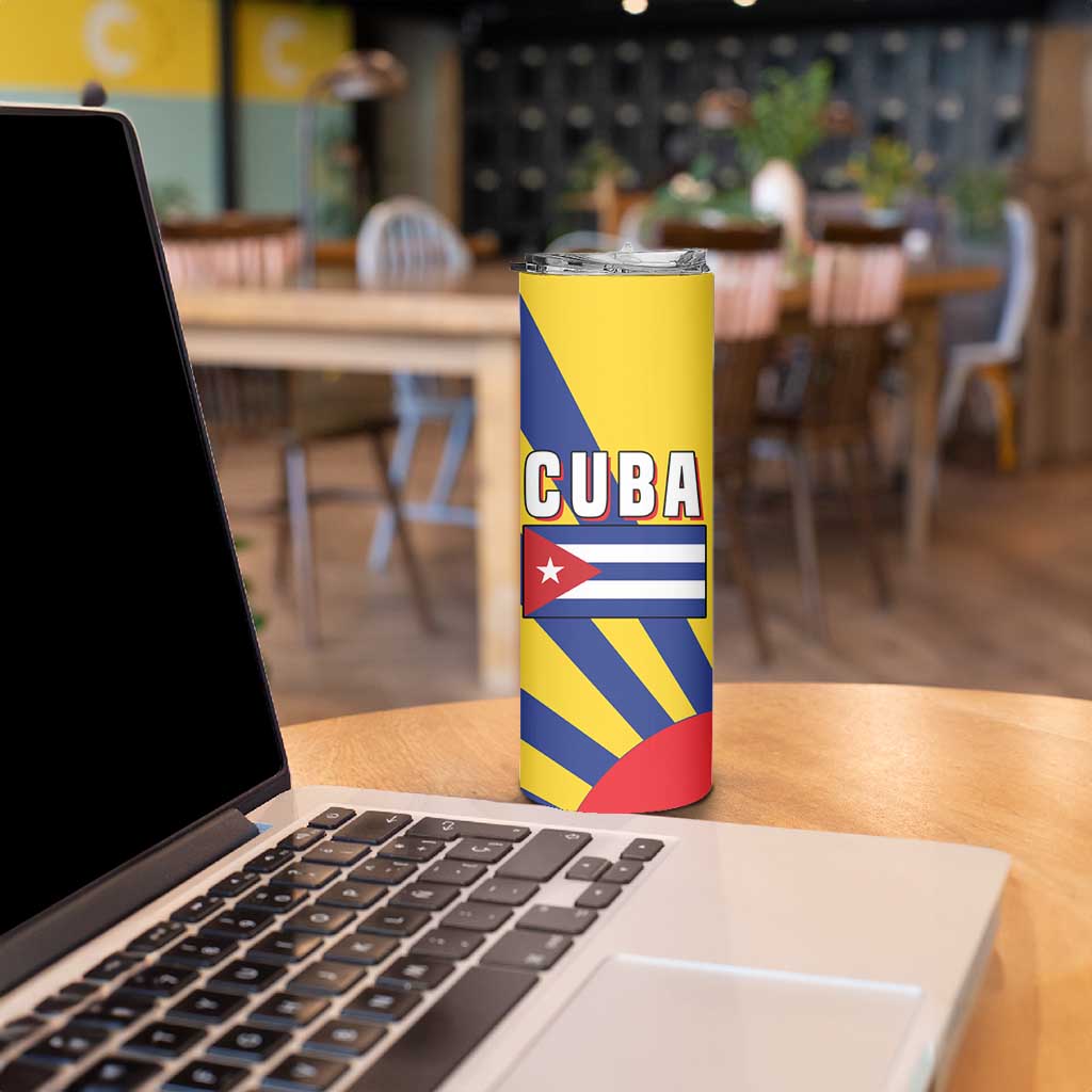 Cuba Coat of Arms Skinny Tumbler Colorful Cuban Flag Shield with Red Yellow Blue Patriotic Design - Wonder Print Shop