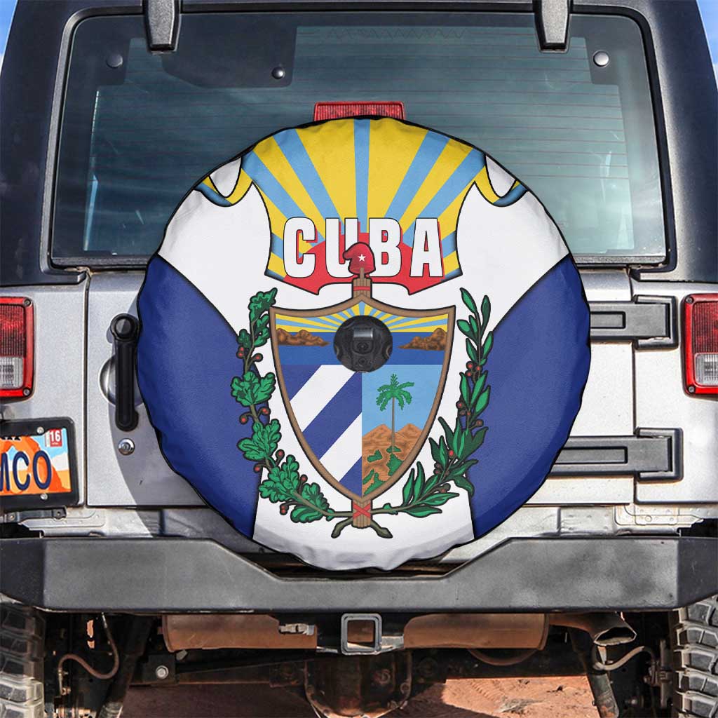 Cuba Coat of Arms Spare Tire Cover Colorful Cuban Flag Shield with Red Yellow Blue Patriotic Design - Wonder Print Shop
