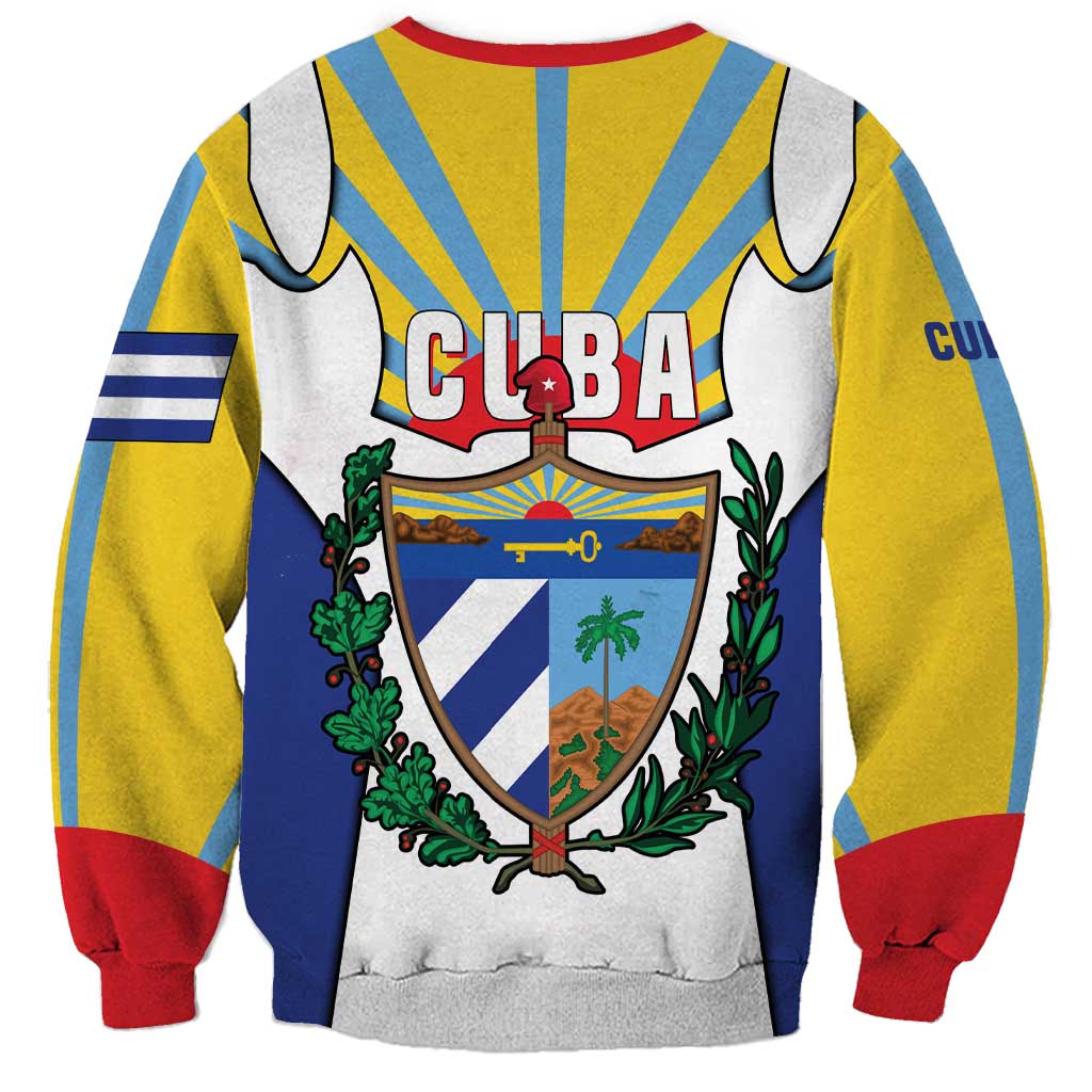 Cuba Coat of Arms Sweatshirt Colorful Cuban Flag Shield with Red Yellow Blue Patriotic Design - Wonder Print Shop