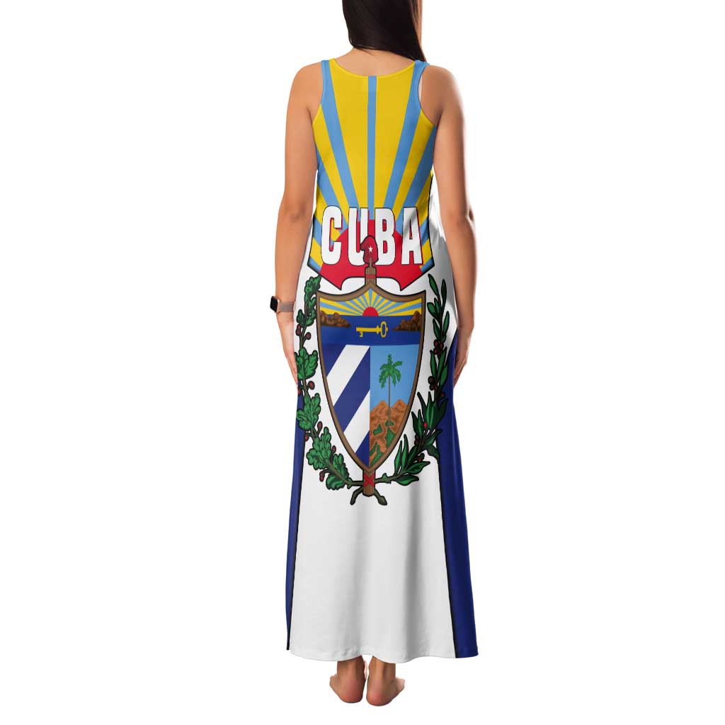Cuba Coat of Arms Tank Maxi Dress Colorful Cuban Flag Shield with Red Yellow Blue Patriotic Design - Wonder Print Shop