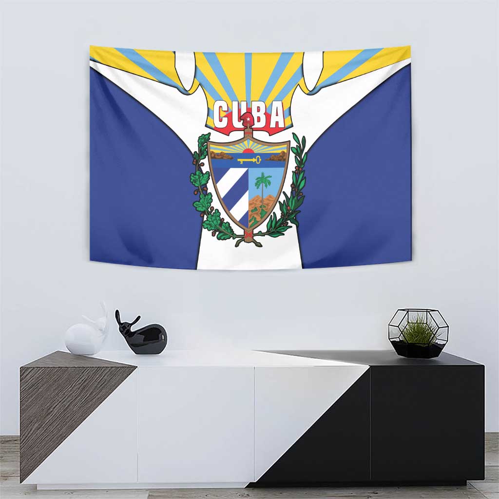 Cuba Coat of Arms Tapestry Colorful Cuban Flag Shield with Red Yellow Blue Patriotic Design - Wonder Print Shop