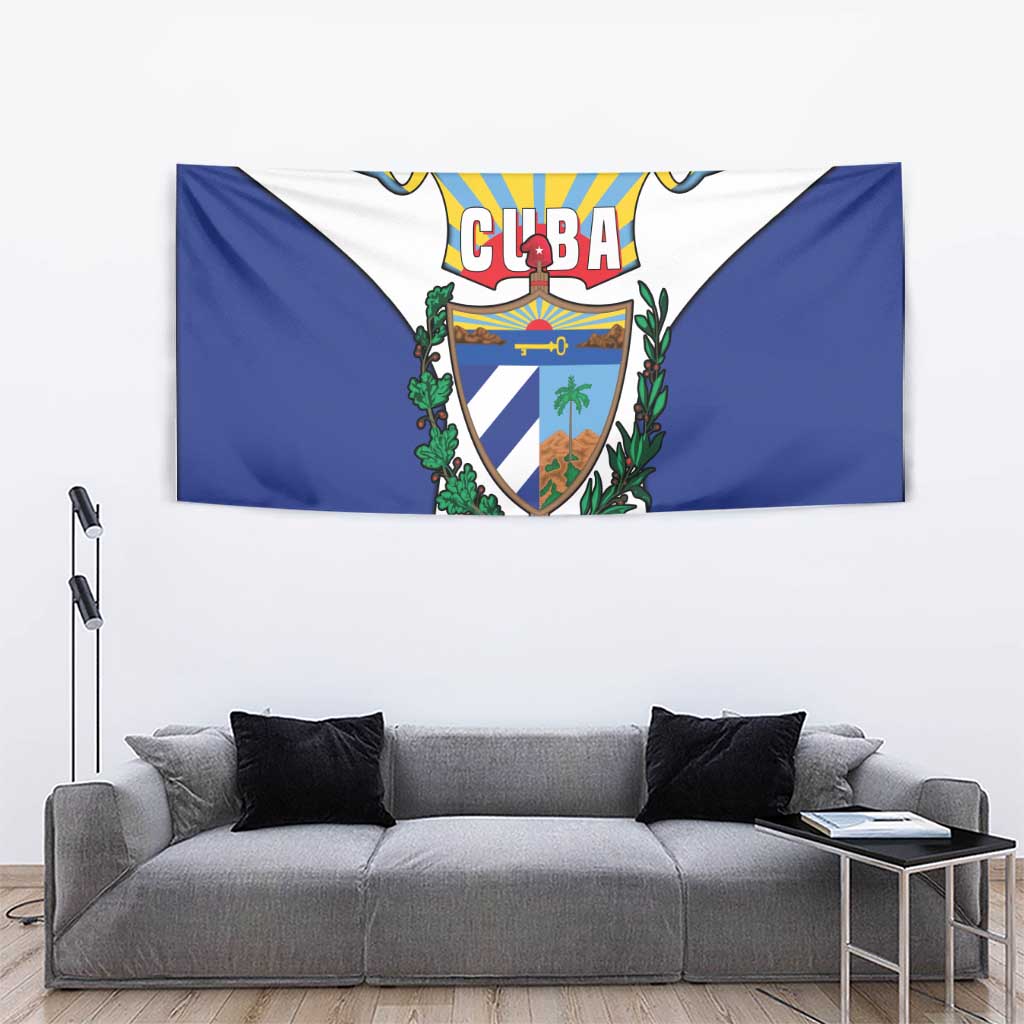 Cuba Coat of Arms Tapestry Colorful Cuban Flag Shield with Red Yellow Blue Patriotic Design - Wonder Print Shop