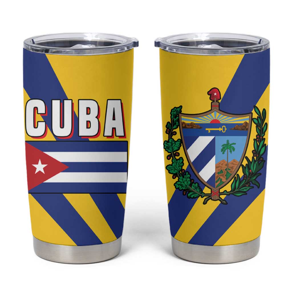 Cuba Coat of Arms Tumbler Cup Colorful Cuban Flag Shield with Red Yellow Blue Patriotic Design - Wonder Print Shop