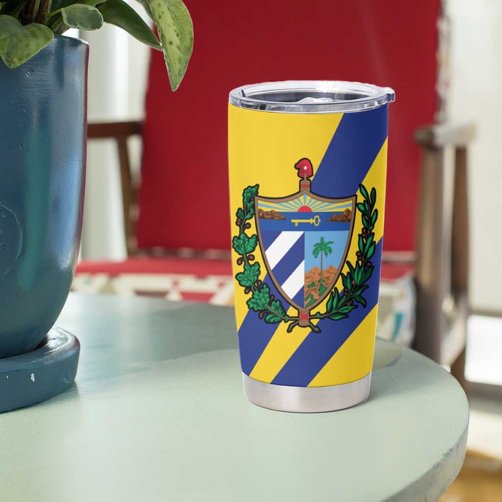 Cuba Coat of Arms Tumbler Cup Colorful Cuban Flag Shield with Red Yellow Blue Patriotic Design - Wonder Print Shop