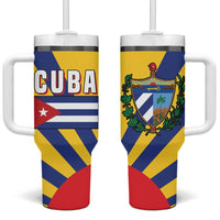 Cuba Coat of Arms Tumbler With Handle Colorful Cuban Flag Shield with Red Yellow Blue Patriotic Design - Wonder Print Shop