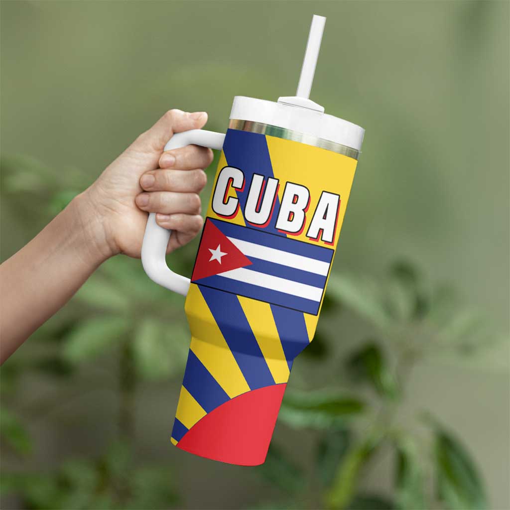 Cuba Coat of Arms Tumbler With Handle Colorful Cuban Flag Shield with Red Yellow Blue Patriotic Design - Wonder Print Shop