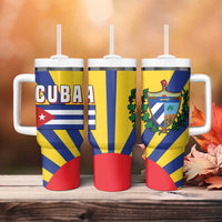 Cuba Coat of Arms Tumbler With Handle Colorful Cuban Flag Shield with Red Yellow Blue Patriotic Design - Wonder Print Shop