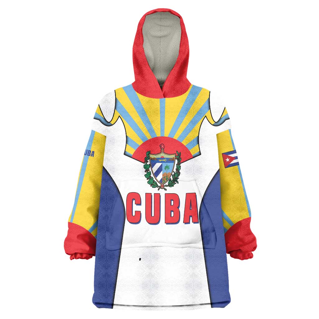 Cuba Coat of Arms Wearable Blanket Hoodie Colorful Cuban Flag Shield with Red Yellow Blue Patriotic Design - Wonder Print Shop