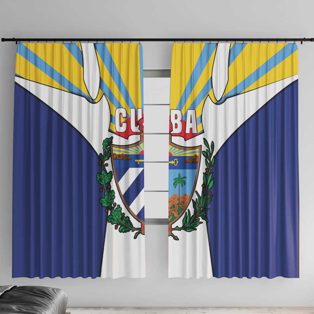Cuba Coat of Arms Window Curtain Colorful Cuban Flag Shield with Red Yellow Blue Patriotic Design - Wonder Print Shop