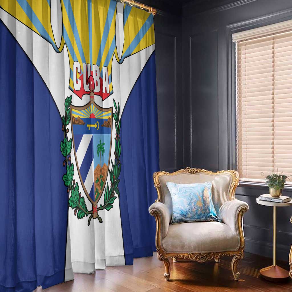 Cuba Coat of Arms Window Curtain Colorful Cuban Flag Shield with Red Yellow Blue Patriotic Design - Wonder Print Shop