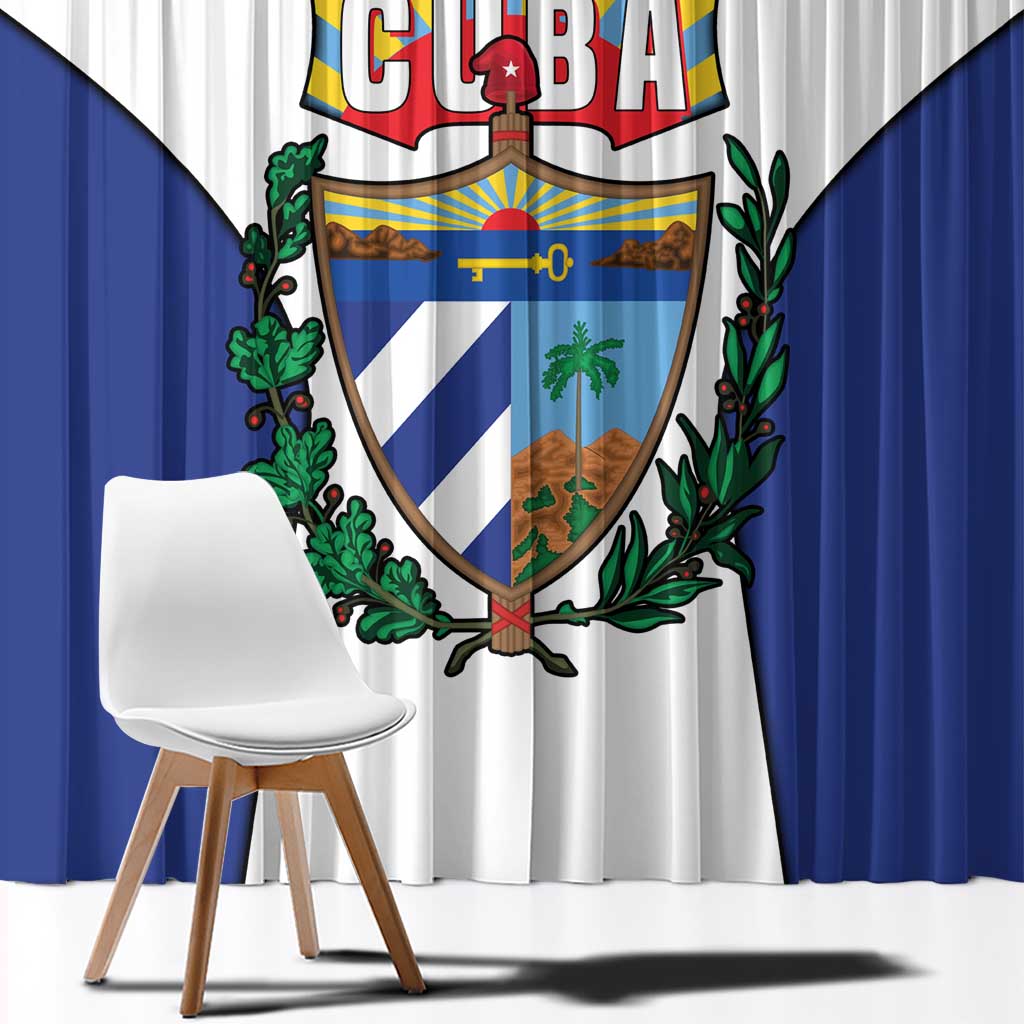 Cuba Coat of Arms Window Curtain Colorful Cuban Flag Shield with Red Yellow Blue Patriotic Design - Wonder Print Shop