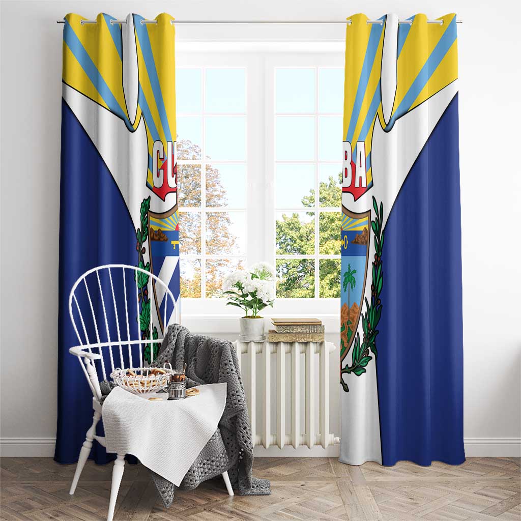 Cuba Coat of Arms Window Curtain Colorful Cuban Flag Shield with Red Yellow Blue Patriotic Design - Wonder Print Shop