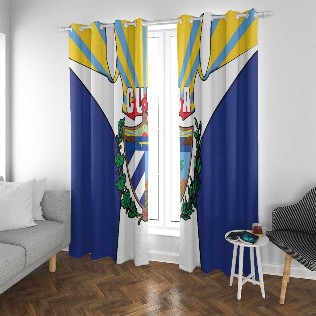 Cuba Coat of Arms Window Curtain Colorful Cuban Flag Shield with Red Yellow Blue Patriotic Design - Wonder Print Shop