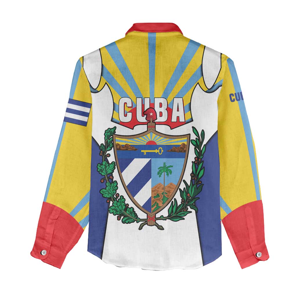 Cuba Coat of Arms Women Casual Shirt Colorful Cuban Flag Shield with Red Yellow Blue Patriotic Design - Wonder Print Shop