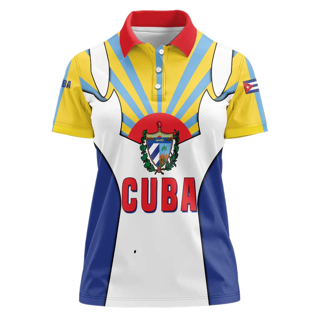 Cuba Coat of Arms Women Polo Shirt Colorful Cuban Flag Shield with Red Yellow Blue Patriotic Design - Wonder Print Shop
