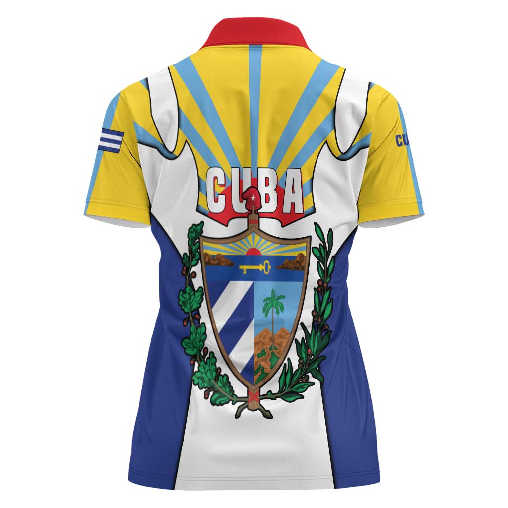 Cuba Coat of Arms Women Polo Shirt Colorful Cuban Flag Shield with Red Yellow Blue Patriotic Design - Wonder Print Shop
