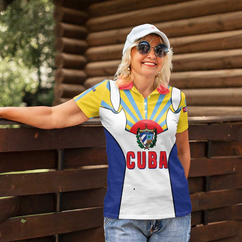 Cuba Coat of Arms Women Polo Shirt Colorful Cuban Flag Shield with Red Yellow Blue Patriotic Design - Wonder Print Shop