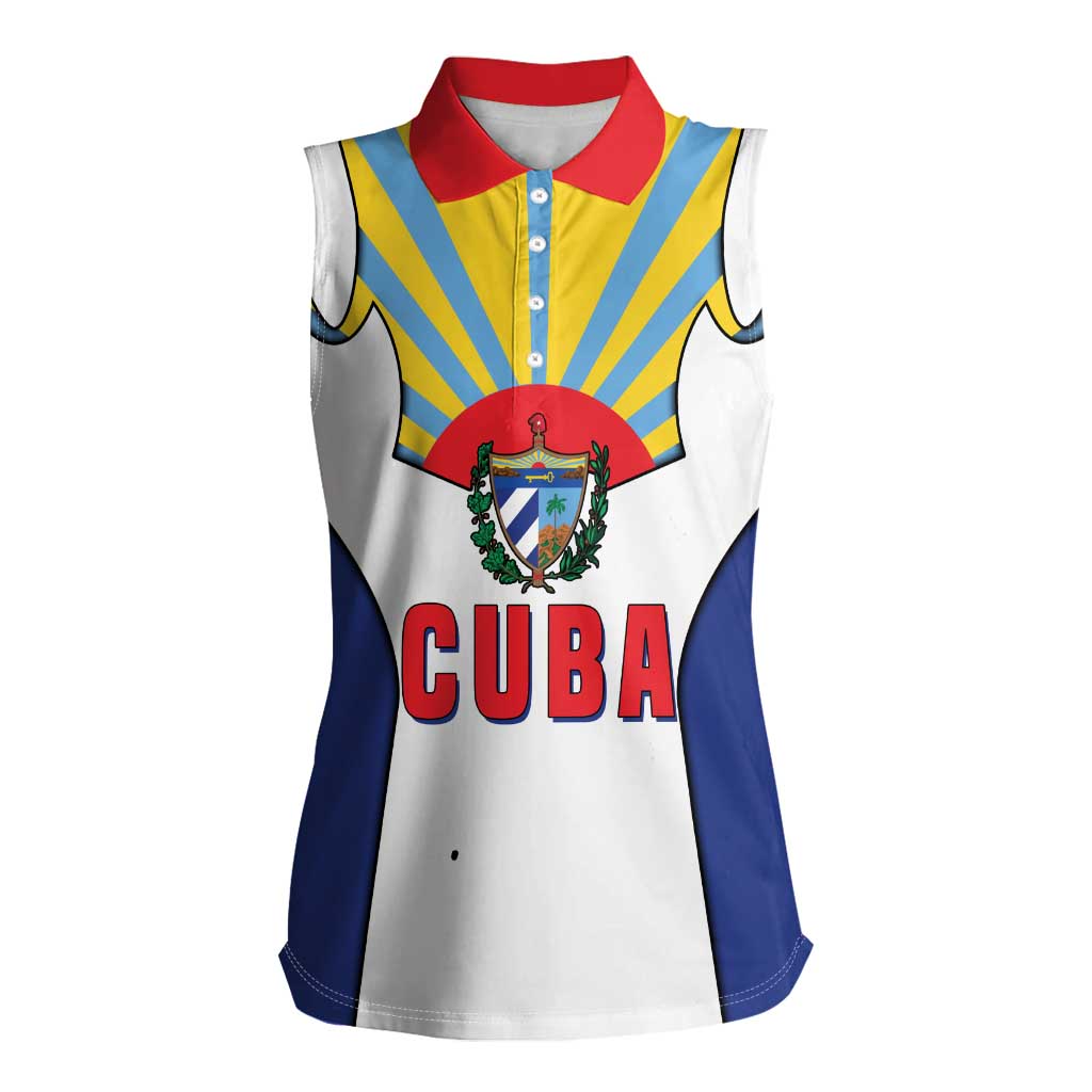 Cuba Coat of Arms Women Sleeveless Polo Shirt Colorful Cuban Flag Shield with Red Yellow Blue Patriotic Design - Wonder Print Shop
