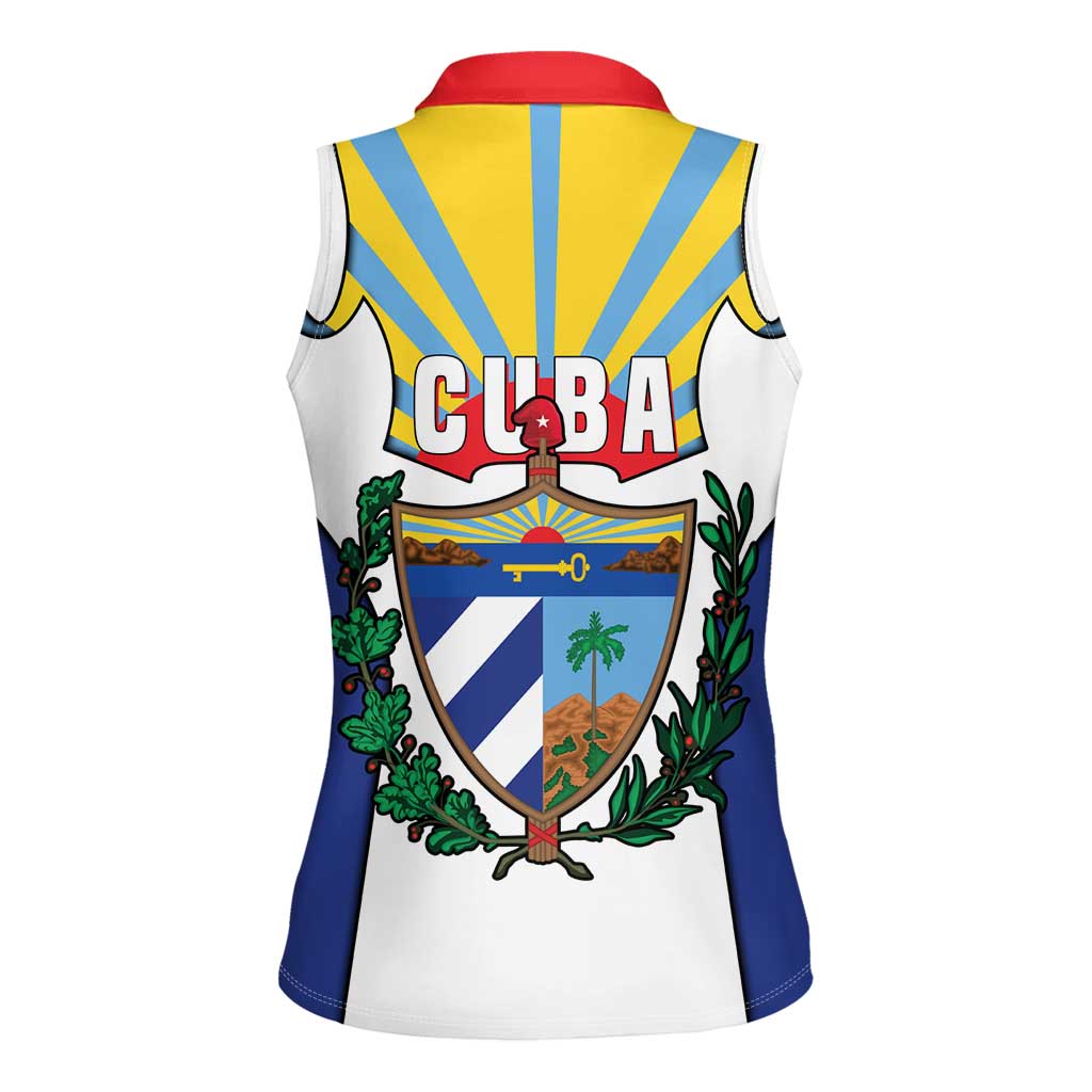 Cuba Coat of Arms Women Sleeveless Polo Shirt Colorful Cuban Flag Shield with Red Yellow Blue Patriotic Design - Wonder Print Shop