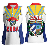 Cuba Coat of Arms Women Sleeveless Polo Shirt Colorful Cuban Flag Shield with Red Yellow Blue Patriotic Design - Wonder Print Shop