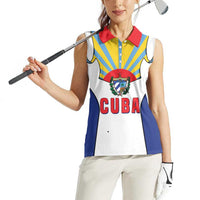 Cuba Coat of Arms Women Sleeveless Polo Shirt Colorful Cuban Flag Shield with Red Yellow Blue Patriotic Design - Wonder Print Shop