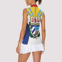 Cuba Coat of Arms Women Sleeveless Polo Shirt Colorful Cuban Flag Shield with Red Yellow Blue Patriotic Design - Wonder Print Shop