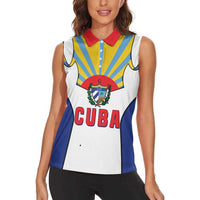 Cuba Coat of Arms Women Sleeveless Polo Shirt Colorful Cuban Flag Shield with Red Yellow Blue Patriotic Design - Wonder Print Shop