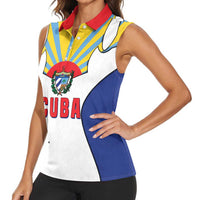 Cuba Coat of Arms Women Sleeveless Polo Shirt Colorful Cuban Flag Shield with Red Yellow Blue Patriotic Design - Wonder Print Shop