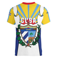 Cuba Coat of Arms Women V-Neck T-Shirt Colorful Cuban Flag Shield with Red Yellow Blue Patriotic Design - Wonder Print Shop