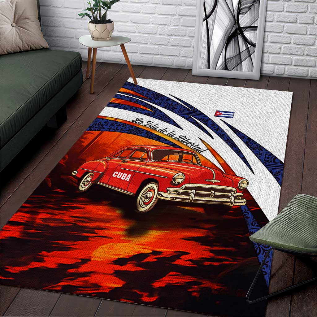 Cuba Classic Car Area Rug La Isla de la Libertad Red Vintage Auto with Cuban Flag Design - Wonder Print Shop