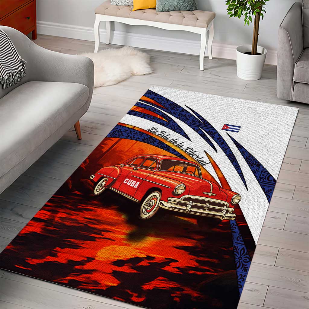 Cuba Classic Car Area Rug La Isla de la Libertad Red Vintage Auto with Cuban Flag Design - Wonder Print Shop