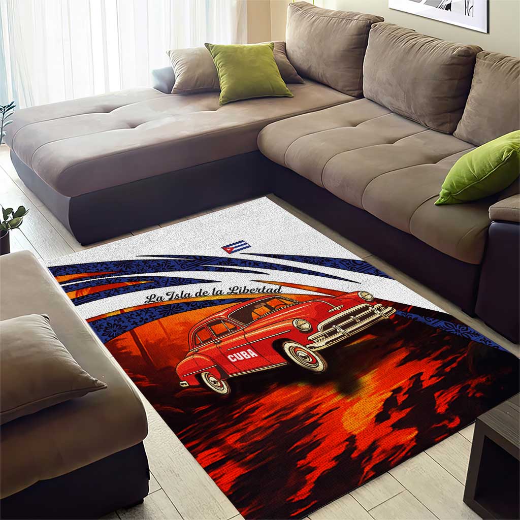 Cuba Classic Car Area Rug La Isla de la Libertad Red Vintage Auto with Cuban Flag Design - Wonder Print Shop