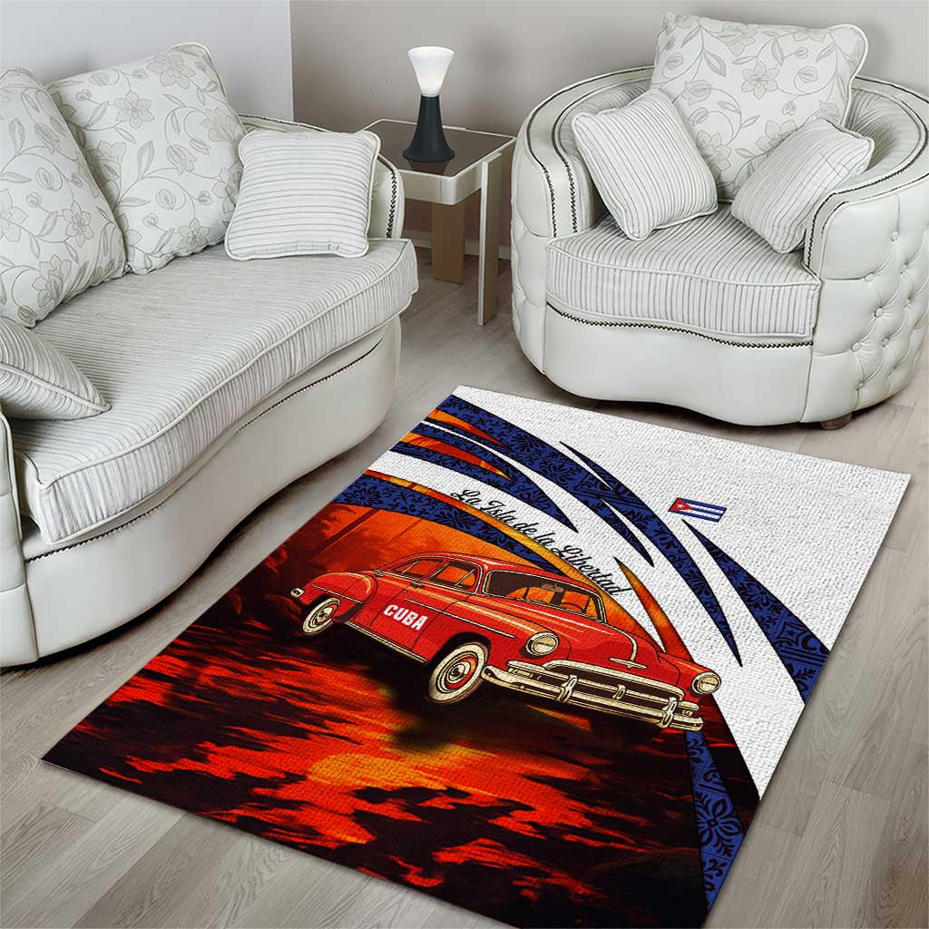 Cuba Classic Car Area Rug La Isla de la Libertad Red Vintage Auto with Cuban Flag Design - Wonder Print Shop