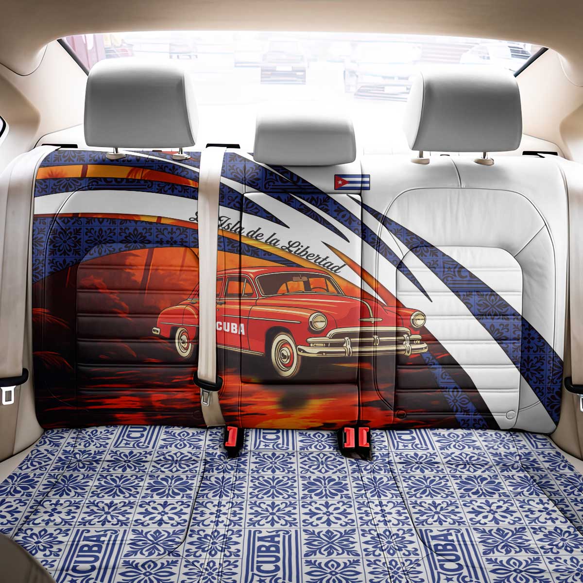 Cuba Classic Car Back Car Seat Cover La Isla de la Libertad Red Vintage Auto with Cuban Flag Design - Wonder Print Shop