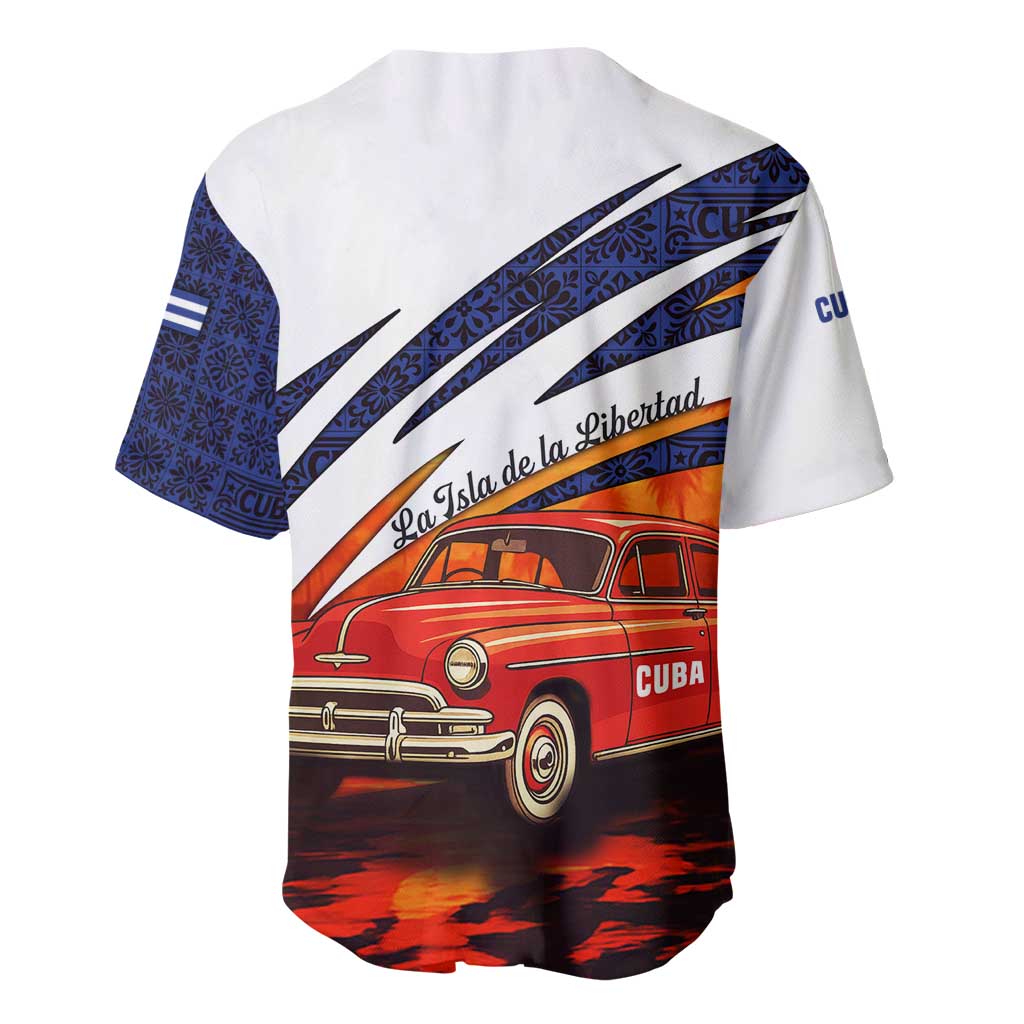 Cuba Classic Car Baseball Jersey La Isla de la Libertad Red Vintage Auto with Cuban Flag Design - Wonder Print Shop